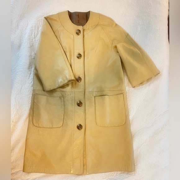 Vintage Jackets & Blazers - RARE Vtg 60s 70s Leathers by NEW ENGLAND SPORTSWEAR Coat USA Gold Crest Button